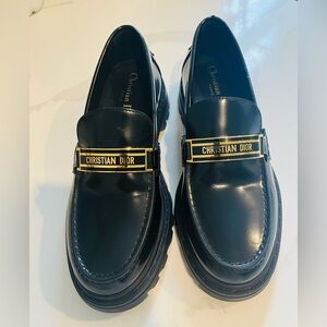 Authentic Christian Dior Code Black Platform Chunky Leather Loafers sz 37